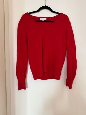 White and Warren Cashmere Red V-Neck Women's Sweater